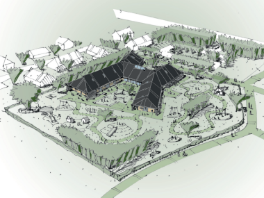 Grafisk arkitekttegning af det nye Børnehus Solsikken
